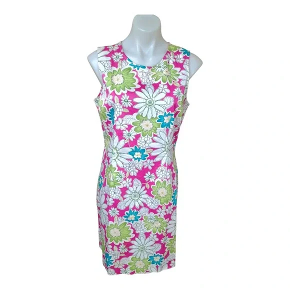 Chadwicks Women's 12 Spring Floral Bright Stretch Cotton Blend Knee Length Dress - Picture 3 of 8